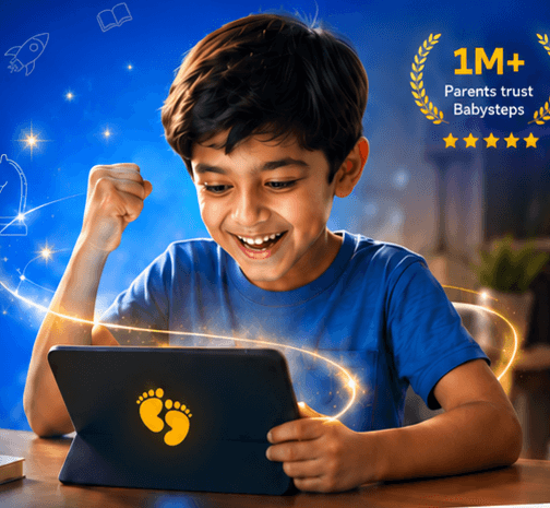 Child learning with a Babysteps tablet